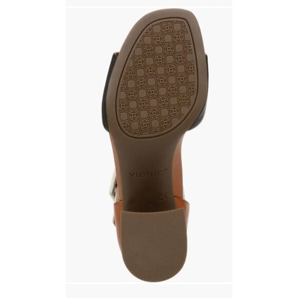Vionic Womens Black Tan Leather Chardonnay Block Heel Sandals Sz 9 M New - Picture 10 of 11